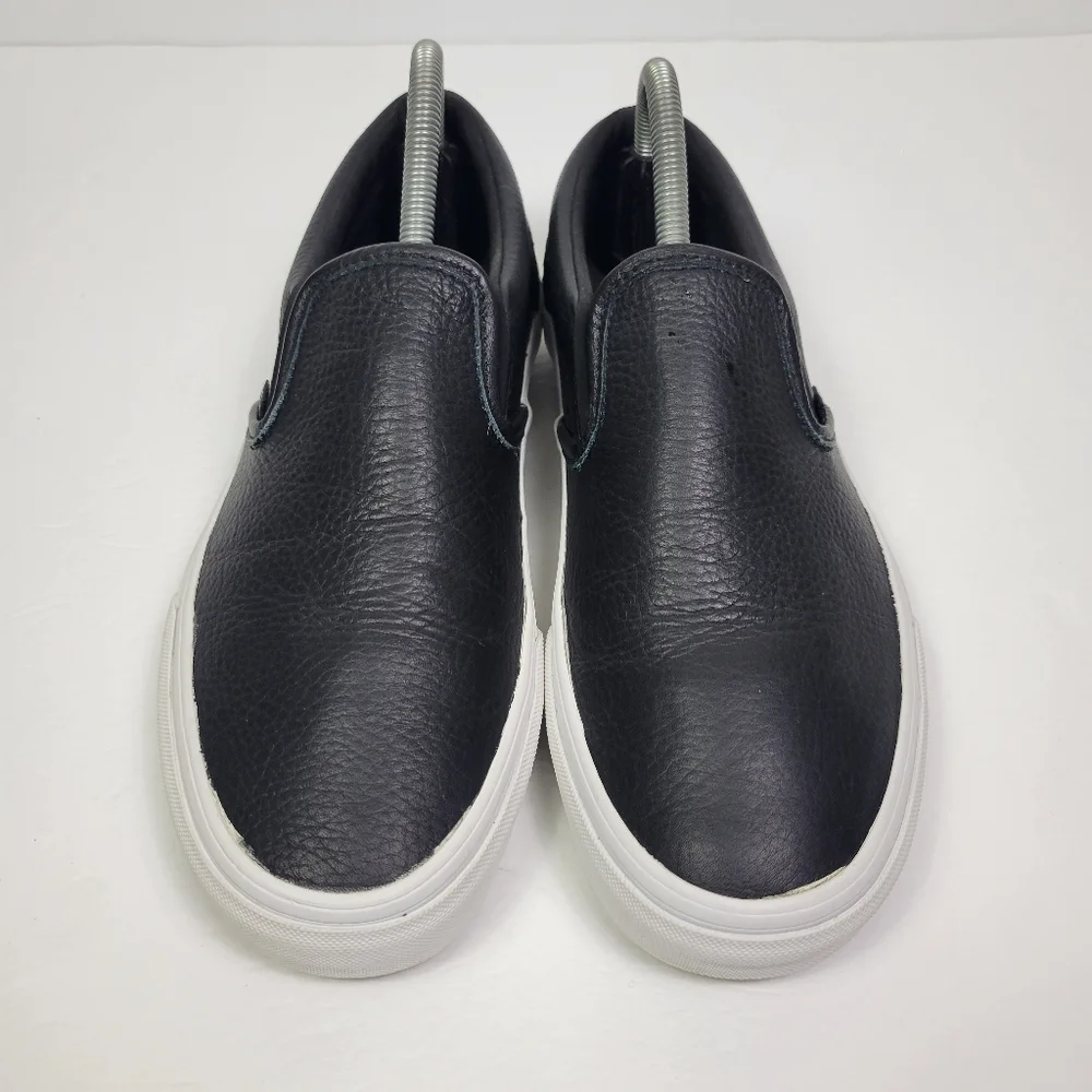 Vans Black Leather Slip-On Sneakers with White Sole